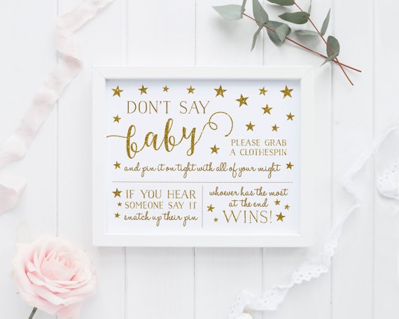 Don't say baby, dont say baby game instant download, twinkle twinkle little star baby shower, gold, gender neutral, clothes pin game - SG1 Il_570xn