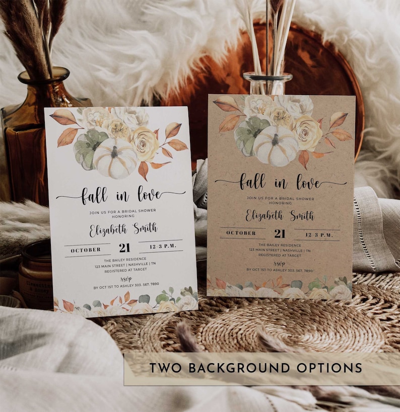 Fall Bridal Shower Invitation, Fall in Love Bridal Shower Invite, Fall Bridal Shower Invitation Template, Printable - LL4 image 1