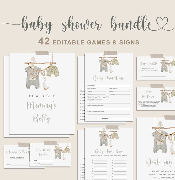 Boho Boy Baby Shower Games Bundle, Boho Baby Games Bundle, Clothesline