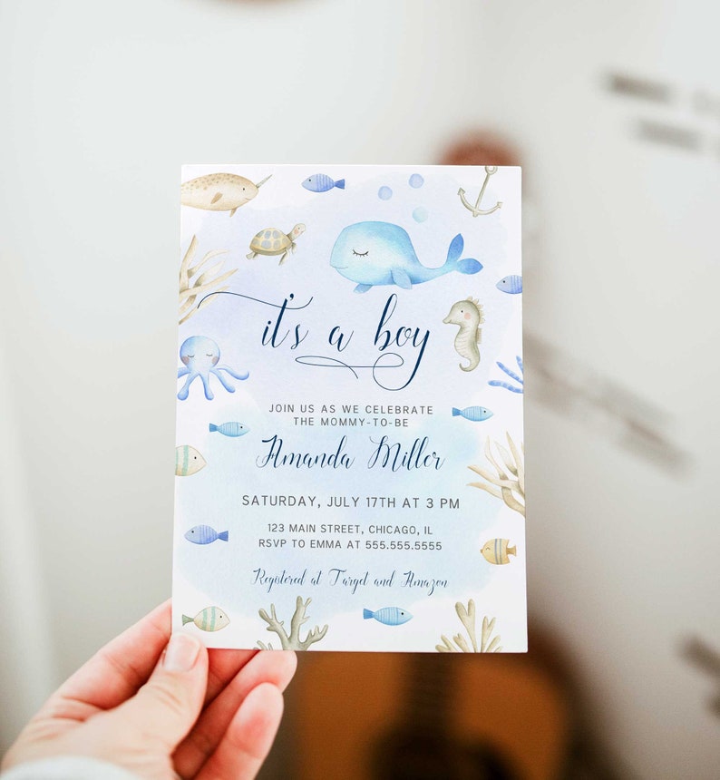 Ocean Baby Shower Invitation Under The Sea Baby Shower Invite Boy Baby Shower Editable Baby Shower Invitation Printable FB8