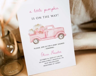 Fall Baby Shower Invitation Girl, Pumpink Truck Baby Shower Invite, Little Pumpkin Baby Shower, Instant Download - SN2