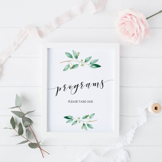 Wedding Program Sign Programs Please Take One Greenery Programs