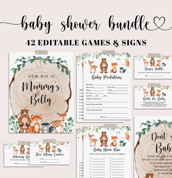 Woodland Baby Shower Games Bundle Woodland Baby (Instant Download