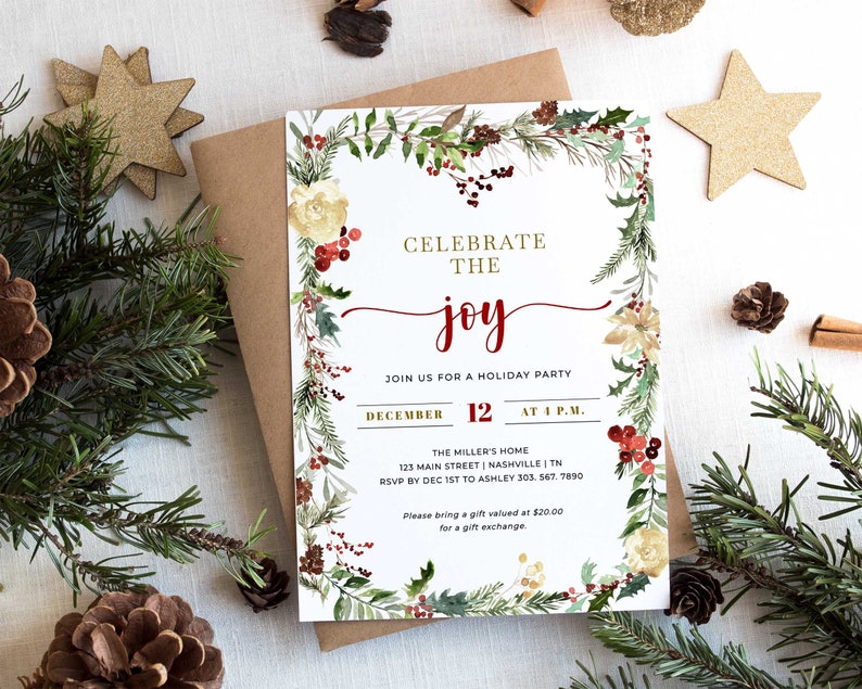 Christmas Party Invitation Template, Christmas Invitation Editable, Printable Template, Holiday Party Invitation CH6 image 1