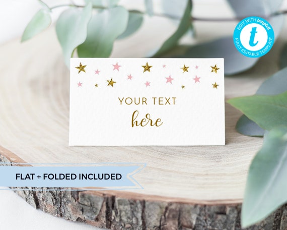 Pink and gold food tent cards, food label, printable buffet sign, editable place cards, twinkle little star birthday girl baby shower - SG2 Il_570xn