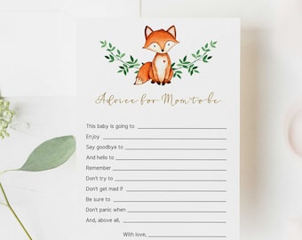 Bearbeitbare Fuchs-Babyparty-Ratgeberkarte – Waldspiel (Digitaler Download) WT1
