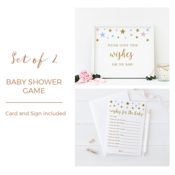 Gender Reveal Wishes For Baby Card, Baby Wishes, Baby Shower Wishes, Pink Blue and Gold Baby Shower Games, Printable, Instant Download - SG6 Il_570xn