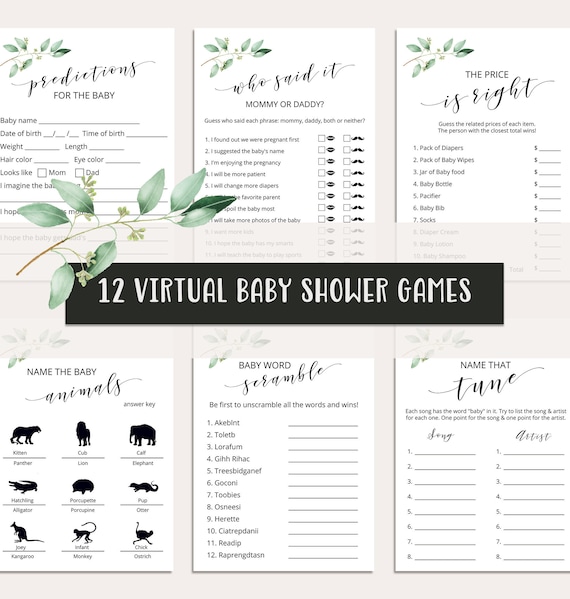 Virtual Baby Shower Games Zoom Baby Shower Games Greenery Baby Shower