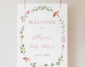 Mushroom Baby Shower Welcome Sign, Enchanted Forest Baby Shower Sign Template, Garden Baby Shower Decor - FB9