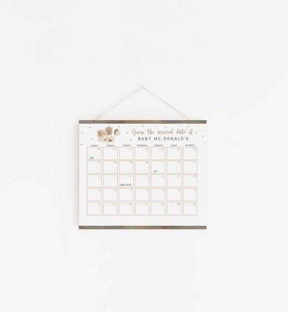 Teddy Bear Due Date Calendar Game, Boho Baby Shower, Guess Baby's Birthday Calendar, Baby Prediction, Printable - NP2 Il_570xn