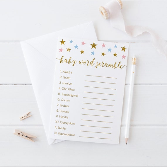 Pink Blue and Gold Baby Shower Word Scramble Game, Baby Word Scramble, Printable, Instant Download - SG6 Il_570xn