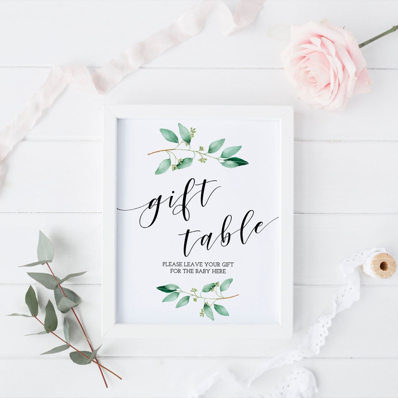 Greenery Baby Shower Decor Gift Table Sign Baby Shower Gift Etsy