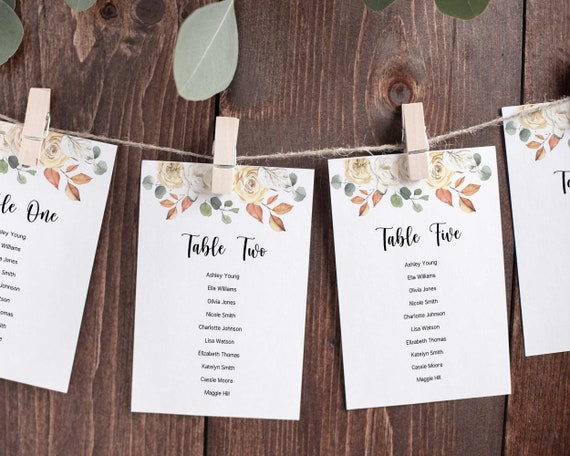 Fall Table Seating Chart Card Template, Printable Seating Cards, Fully Editable Words, Instant Download - LL4 Il_570xn
