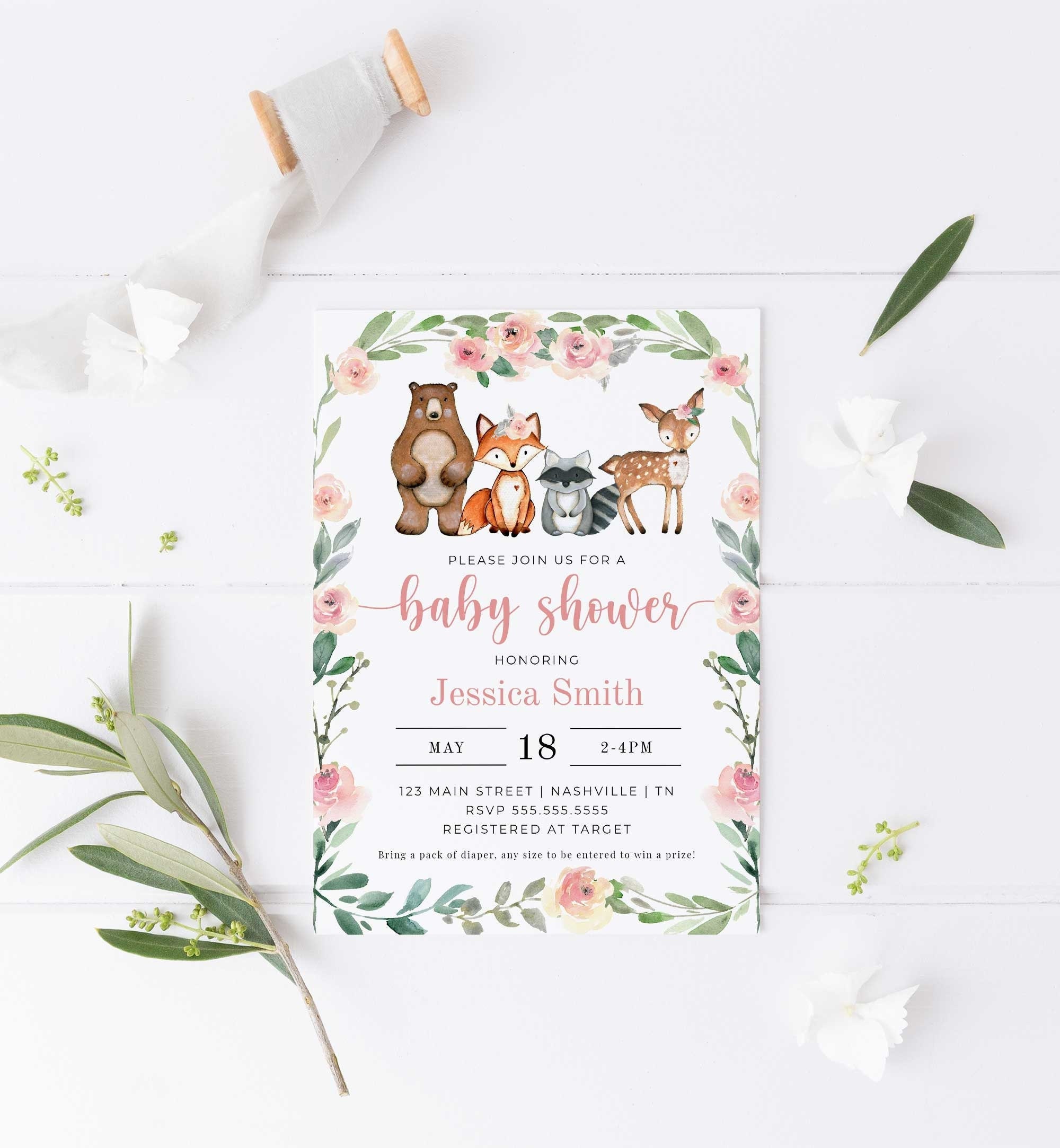 Woodland Girl Baby Shower Invitation Woodland Baby Girl Etsy