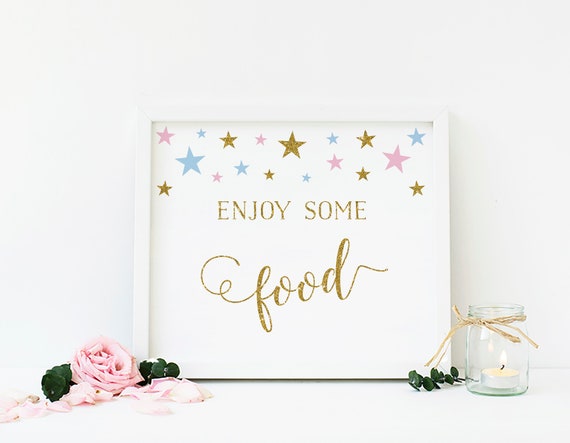 Gender Reveal Food Sign, Food Table Sign, Enjoy Food Sign, Pink Blue and Gold Baby Shower Table Decor, Printable, Instant Download - SG6 Il_570xn