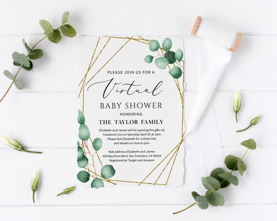 Virtual Baby Shower Invitation, Greenery Baby Shower Invitation Template, Online Baby Shower, Printable or Digital, Instant Download Il_570xn