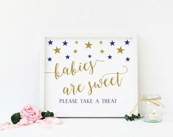 Treat Sign Baby Shower Boy, Please Take a Treat Sign, Baby Shower Favor Sign, Blue and Gold, Twinkle Little Star, Printable, DIY - SG3