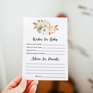 BEWERKBAAR advies en wensen voor het babyspel, herfstbabyshowerspel, kleine pompoenspelsjabloon, instant download - LL4