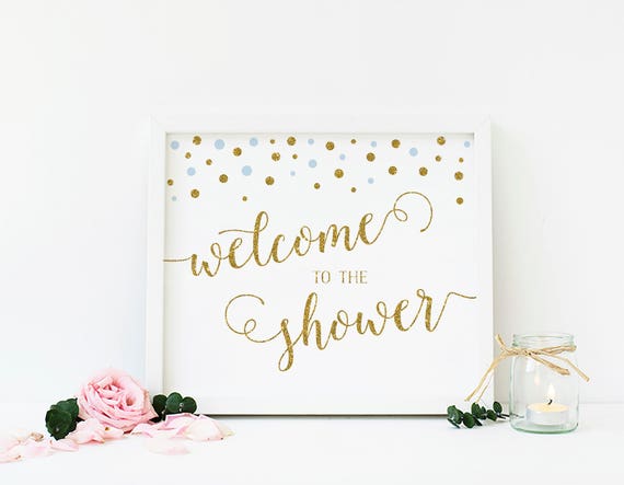 Blue And Gold Baby Shower Decorations Welcome Baby Shower Etsy