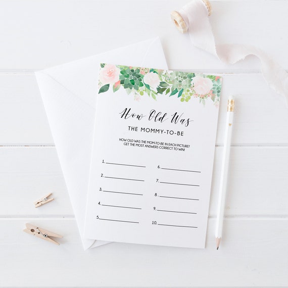 How old was mommy floral baby shower game, Printable guess mommy age, Succulent baby shower activity age guessing game instant Download- GN3 Il_570xn