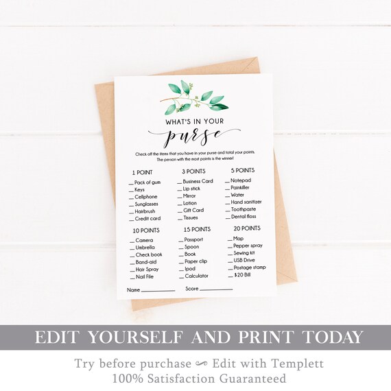 Editable Whats within your purse bridal shower sport template graphic about Bachelorette Party Games Printable identify Editable Whats within your purse bridal shower activity template