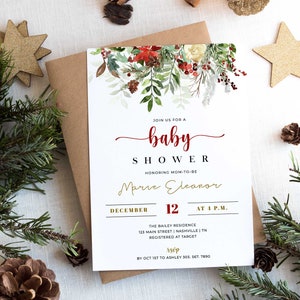 Christmas Baby Shower Invitation, Winter Baby Shower Invite, Printable Template, Christmas Baby Shower Invite, Instant Download - CH6