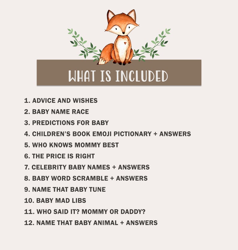 Zoom Baby Shower Games Bundle Virtual Baby Shower Games Fox Etsy