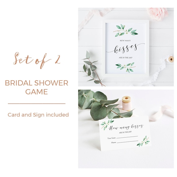 How Many Kisses In The Jar Bridal Shower Greenery Bridal Shower Game, Kisses In The Jar Card, Eucalyptus Bridal Shower Printable - GN1 Il_570xn