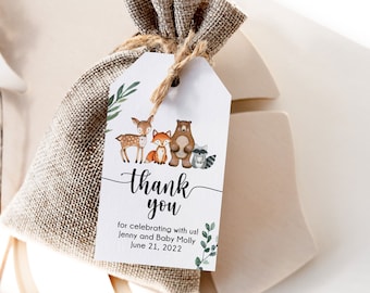Woodland Party Favor Tags, Woodland Birthday Thank You Tag, Instant Download, Forest Animals Baby Shower Thank You Tags - WD2