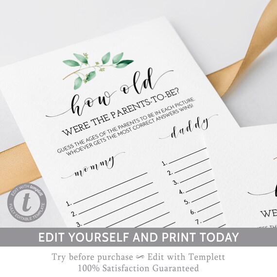 EDITABLE How old were they baby shower game template, How old was the parents to be, How old was the mom to be, Guess the age of parents GN1 Il_570xn