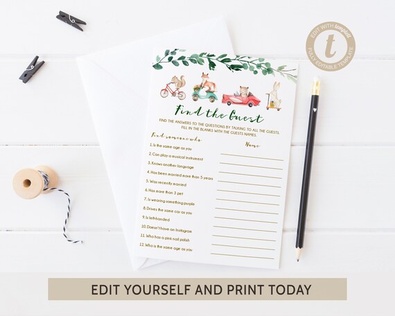 EDITABLE Find the Guest Woodland Baby Shower Printable Forest Baby Shower Guest Game - FB3 Il_570xn