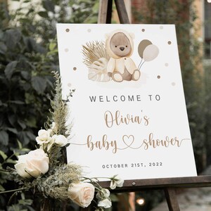 Teddy Bear Baby Shower Sign, Welcome Sign, Boho Baby Shower, Editable Baby Shower Sign, Instant Download - NP2
