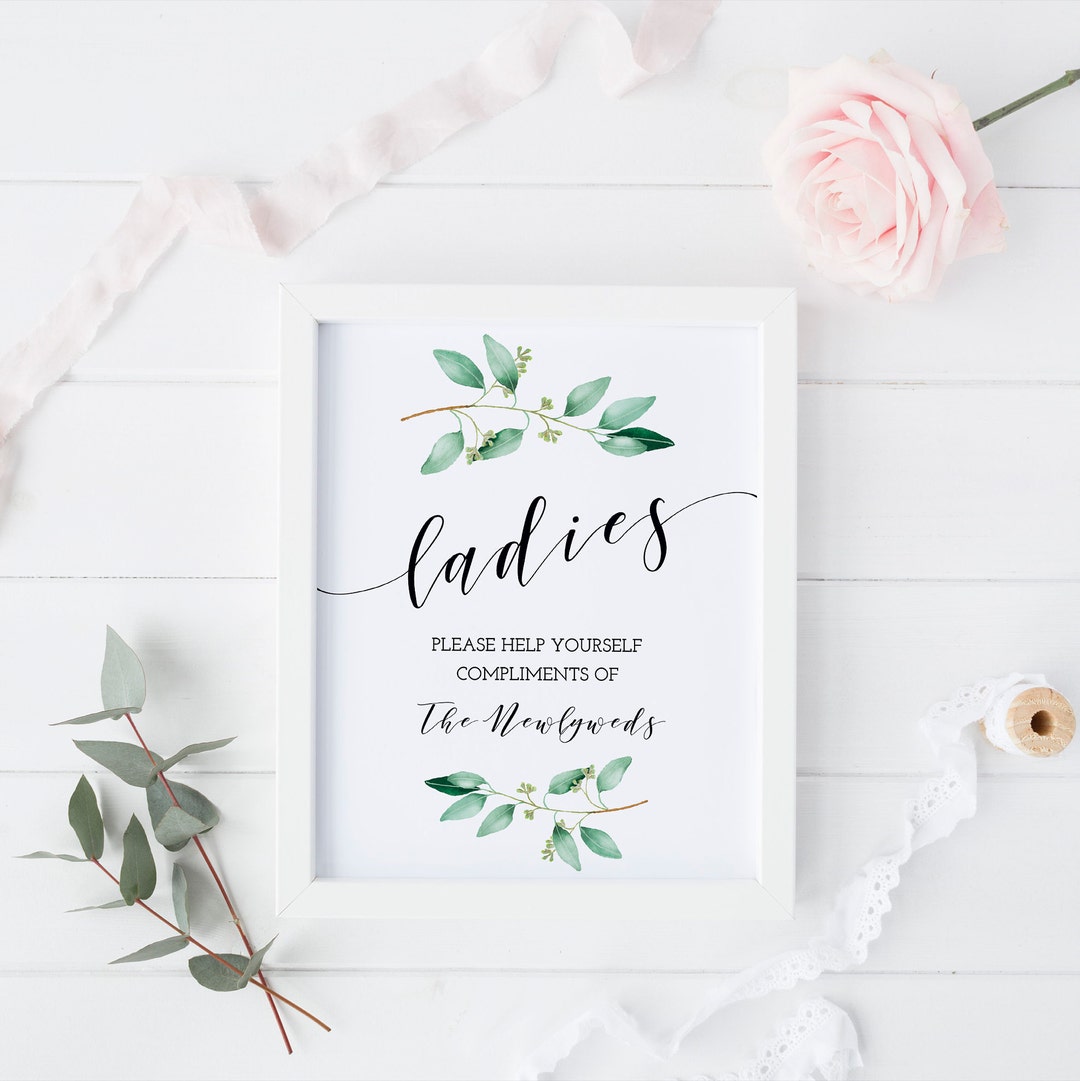 Ladies Room Sign, Wedding Ladies Room Sign, Greenery Wedding Reception ...
