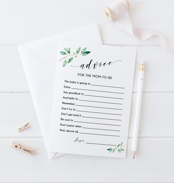 Baby Shower Advice, Advice Mommy To Be, Greenery Baby Shower Advice Cards, Baby Shower Game, Printable, Instant Download - GN1 Il_570xn