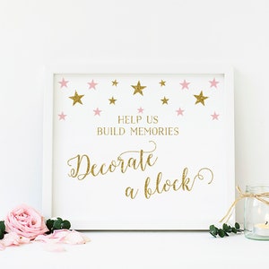 Girl Baby Shower Decorating Station, Decorate a Bib or Onesie Sign, Pink and Gold Baby Shower Game, Baby Shower Activity, Printable - SG2