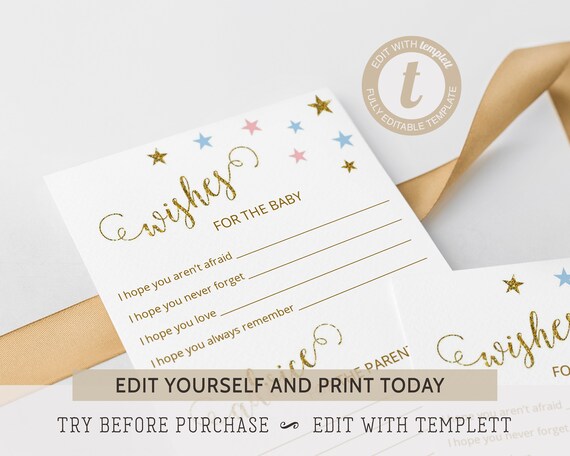 EDITABLE Baby Shower Wishes and Advice, Gender Reveal Party, Twin Baby Shower, Advice for Parents, Wishes for baby, Edit with TEMPLETT - GN6 Il_570xn