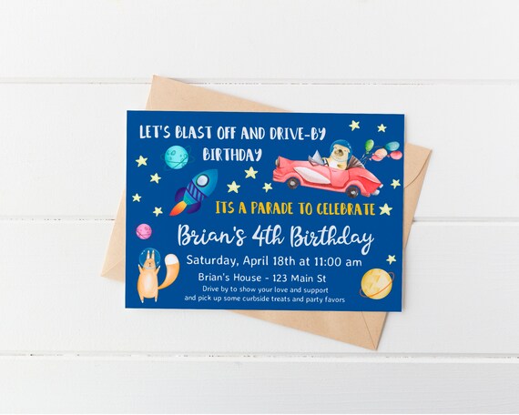 Boy Birthday Parade Invitation, Space Birthday Invitation, Printable, Instant Download, Drive By Party Editable Invite Il_570xn