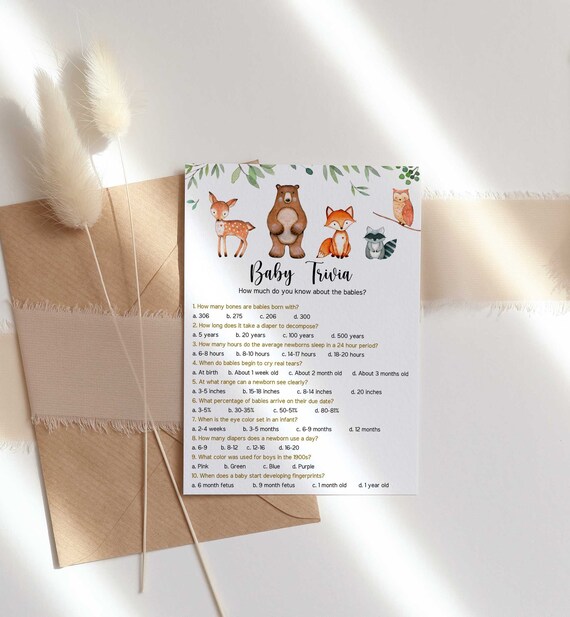 Baby Shower Trivia Game, Woodland Baby Trivia, Instant Download, Forest Animals Baby Shower Game Printable - WD2 Il_570xn