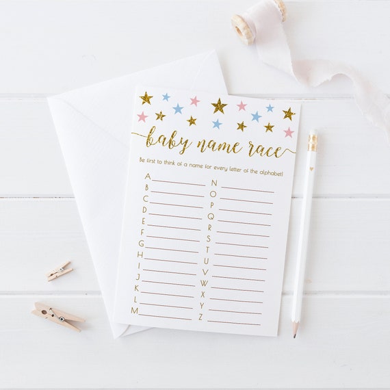Gender Reveal Alphabet Name Game, ABC's Game, Baby Name Race Games, Pink Blue and Gold Baby Shower Game, Printable - SG6 Il_570xn