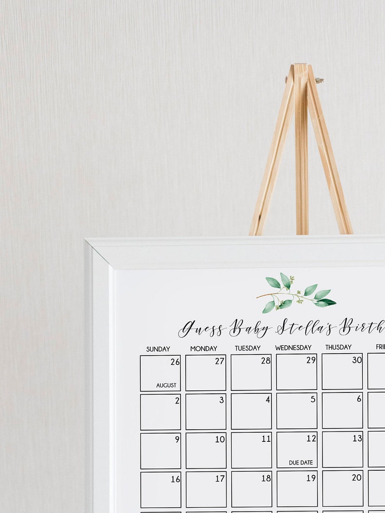 Baby Shower Game Greenery Baby Shower Printable Due Date Game Due Date Calendar Game Guess Baby/'s Birthday Editable Birthday Prediction