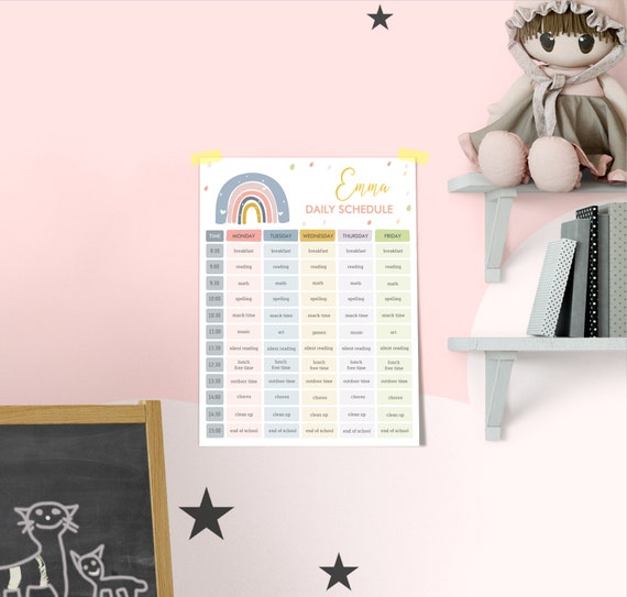 Rainbow Home School Planner Editable, Kids Daily Routine, Daily Schedule Printable, Instant Download Il_570xn