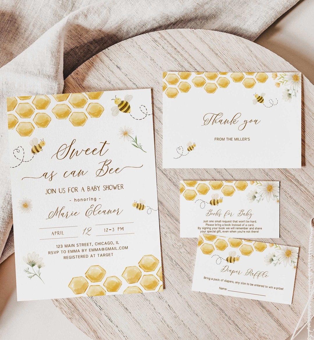 Bee Baby Shower Invite Bundle, Sweet as Can Be Baby Shower Invitation ...