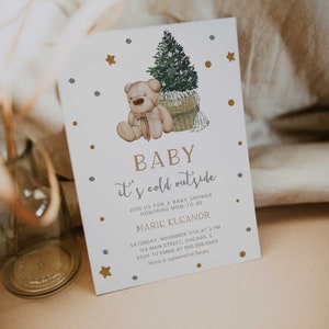 Baby It&#39;s Cold Outside Invitation, Winter Bear Baby Shower Invitation, Boho Baby Shower Invite, Printable, Baby Shower Template - CH3