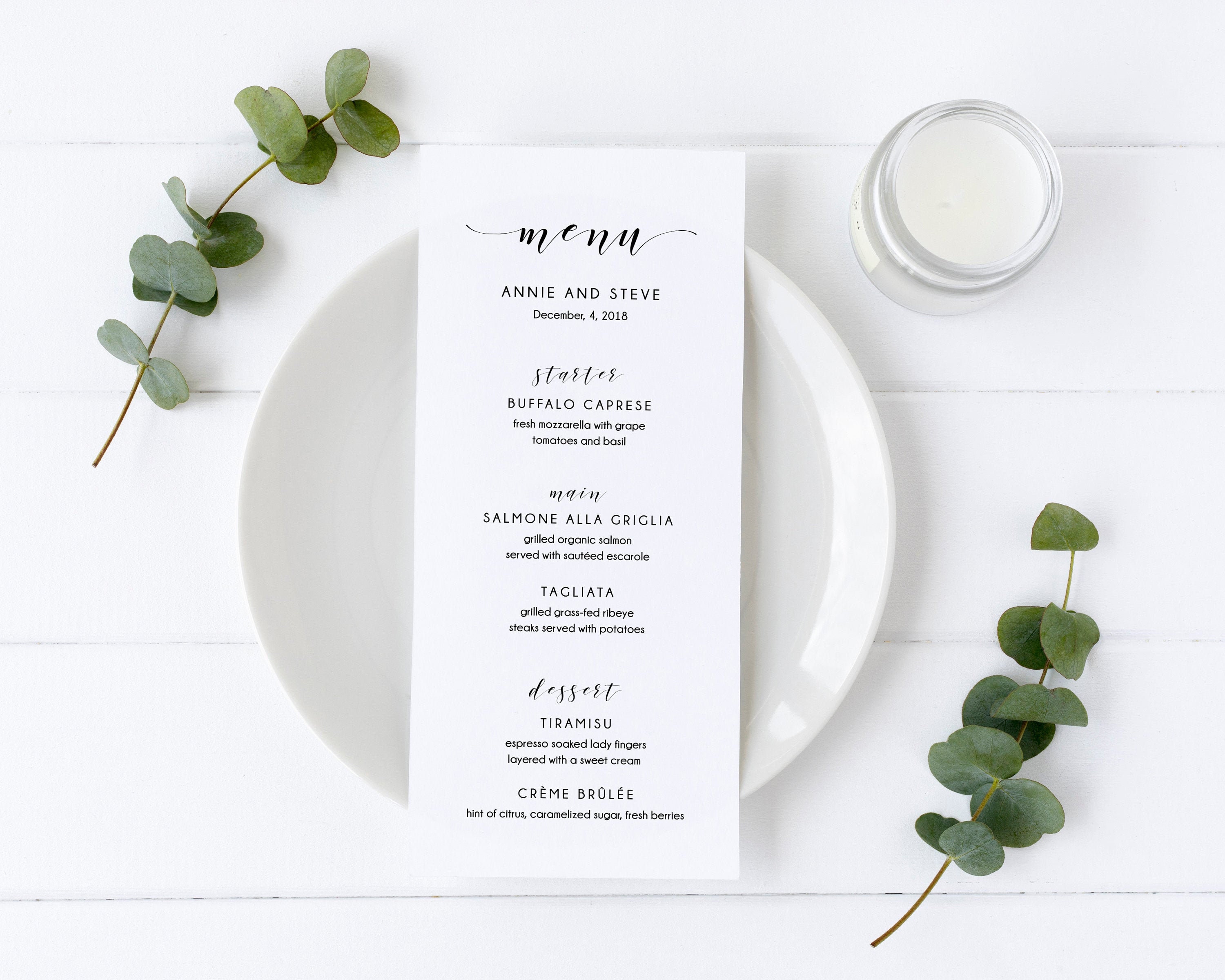 Wedding Menu Template Printable Menu Cards 4x9 Instant | Etsy