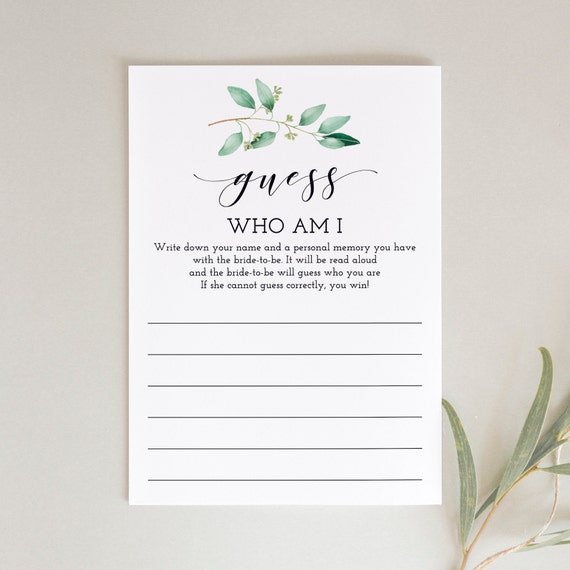 Who Am I, Greenery Bridal Shower Game, Who Am I Game, Memory Game, Botanical Bridal Shower Activity, Printable, Instant Download - GN1 Il_570xn