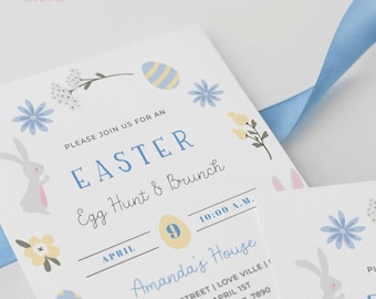 Easter Egg Hunt Invite, Easter Egg Hunt and Brunch Invitation, Easter Party Editable Invite, Printable -