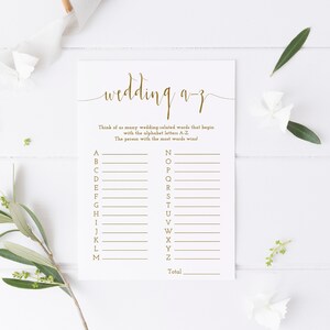 Calligraphy Bridal Shower Game, Alphabet Game, Printable Wedding Shower Game, Minimal Bridal Shower, Wedding A-Z Game - BW5