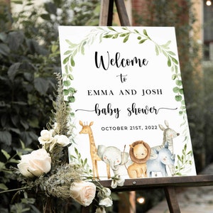 Safari Baby Shower Sign, Safari Baby Shower Sign Template, Welcome Sign, Jungle Animals Baby Shower Decor - FB4