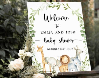 Safari Baby Shower Sign, Safari Baby Shower Sign Template, Welcome Sign, Jungle Animals Baby Shower Decor - FB4