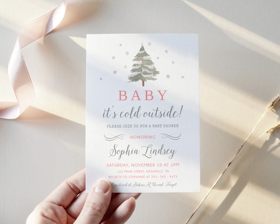 Winter Baby Shower Girl Invitation, Baby It's Cold Outside, Editable Template, Printable, Instant Download - WT5 Il_570xn